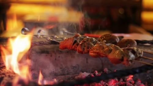 Kebab Prepared On The Grill In The Restaurant.