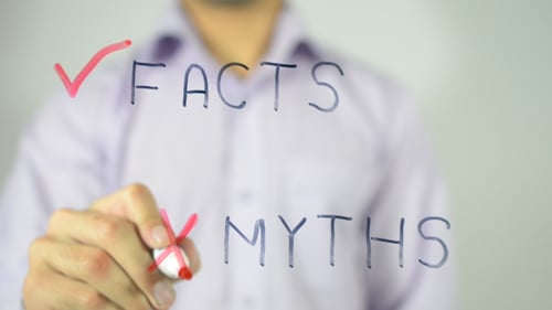 Facts and Myths Written on Glass with Checkmarks