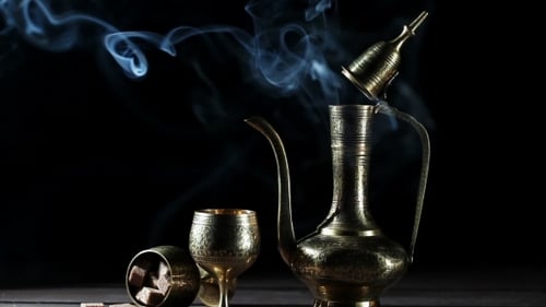 Ornate Metal Tea Set with Steam and Sugar
