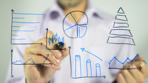 Man Drawing Business Charts and Graphs on Glass