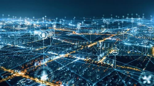 smart Connected city skyline. Futuristic network concept, city Technology.
