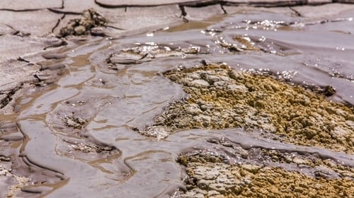 Bubbling Mud Volcano Surface on a Sunny Day