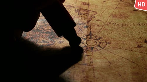 Marking Destination on Vintage Map with Red Pen