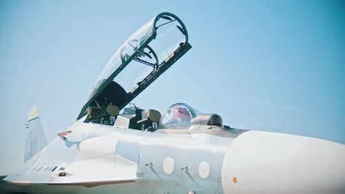 Static Shot of Modern Fighter Jet on Display