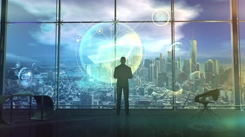 Futuristic Holographic Business Network Interface Display