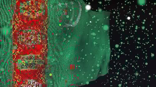 Abstract Digital Waving Flag with Particle Effect