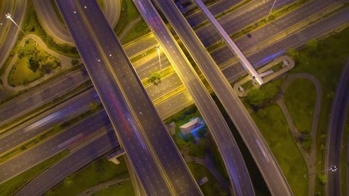 4K : Hyperlapse or Dronelapse Top view of Highway road junctions