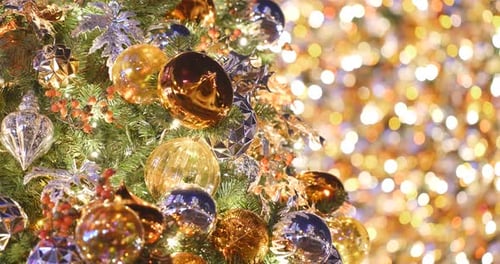 Festive Christmas Tree Ornaments and Holiday Lights