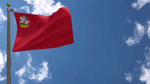 Moscow City Flag Waving in Realistic Blue Sky with Clouds