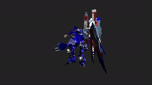 Futuristic Blue and Red Robot Character 3D Animation