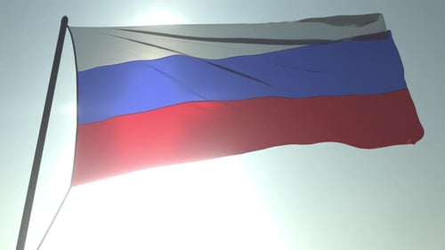 Realistic Waving Russian Flag with Sun Backlight