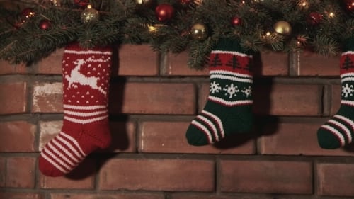 Christmas Stockings Hanging on Fireplace Mantle Decoration