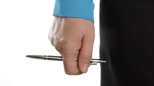 Hand Holding Pen, Clip on Pocket