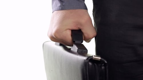 Hand Carries Briefcase on Isolated White Background