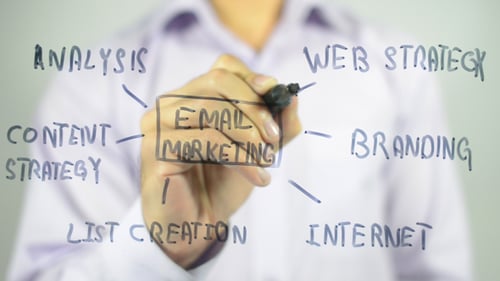 Hand Writing Web Strategy Analysis on Clear Surface