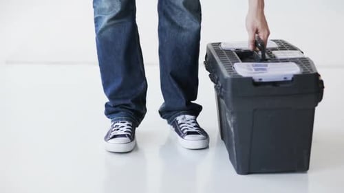 Handy Man With Big Tool Box Ready For Work