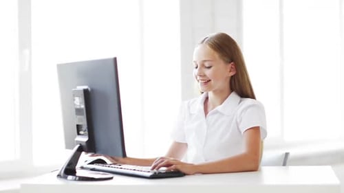 Happy Student Working With Computer