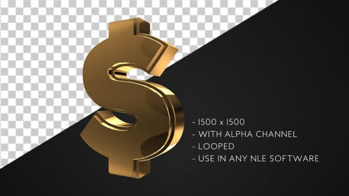 3D Gold Dollar Symbol Rotating Loop Animation