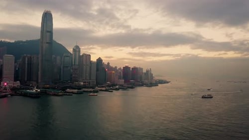 Modern Skyscrapers In Hong Kong City. buildings in Hong Kong city on sunrise.