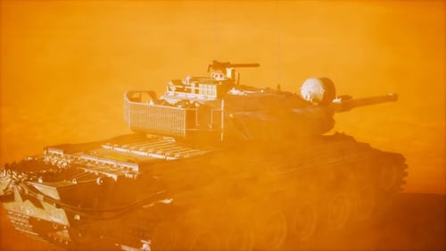 World War II Tank in Desert in Sand Storm