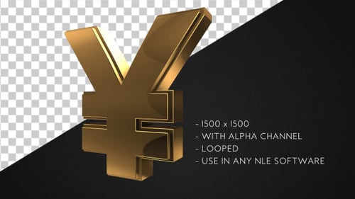 Golden Yen Symbol Rotating 3D Animation