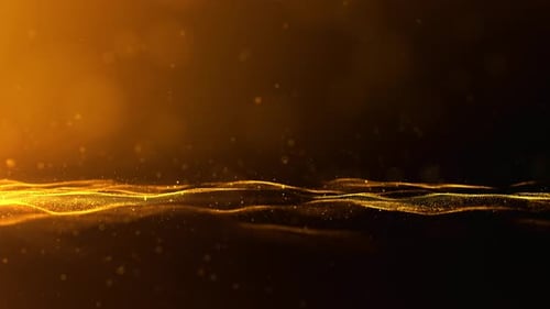 Abstract Golden Digital Particles Flowing Wave Background