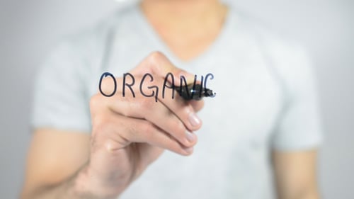 Writing Organic Word on Clear Surface Close Up