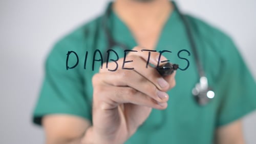 Doctor Writes Diabetes on Glass Surface