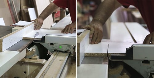 Woodworker Cutting Pieces of Wood with a Power Saw