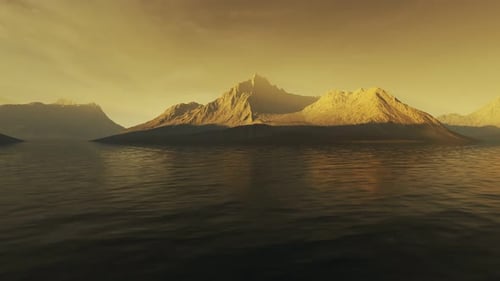 Beautiful island on a lake in the mountains during a summer sunset. 4K HD