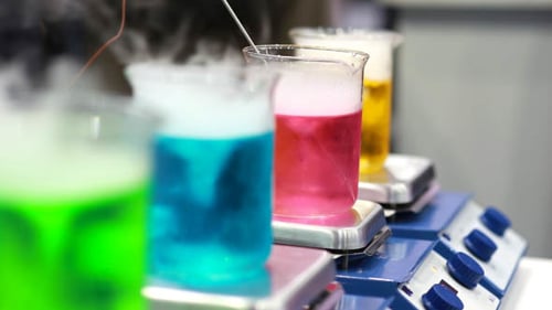 Science Experiments with Colorful Chemicals and Foggy Vapor