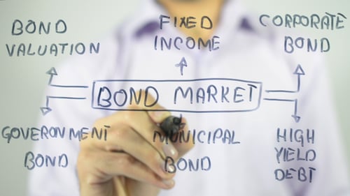 Writing Bond Market Terms on Clear Surface