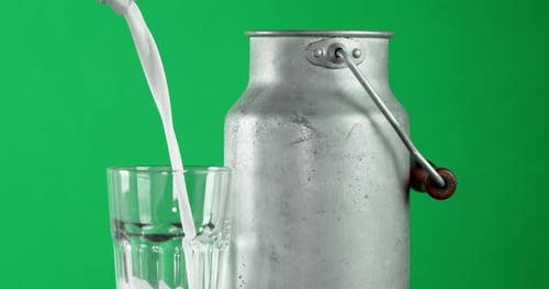 Milk Being Poured into a Glass on Green Screen