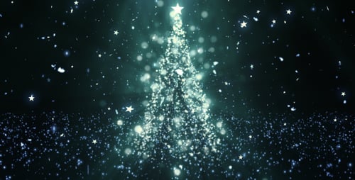Sparkling Christmas Tree with Falling Particles Animation