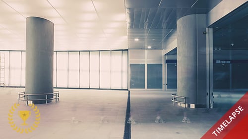 Empty Modern Architectural Space with Columns and Windows