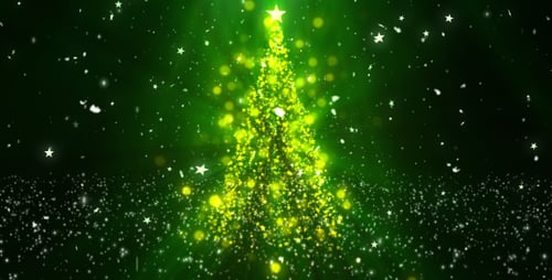 Festive Christmas Tree with Sparkling Particles and Falling Snow