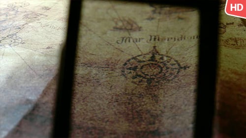 Antique Map Shown with Magnifying Glass