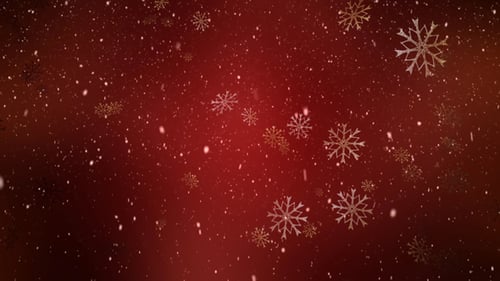 Falling Golden Snowflakes on Red Christmas Background Loop