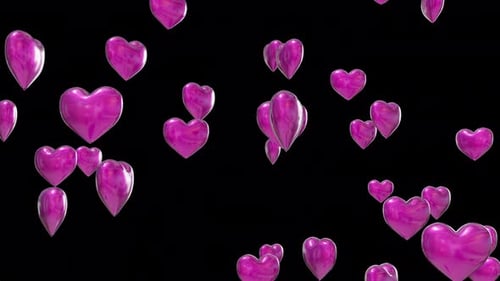 Glossy Pink Hearts Floating Upwards Background Animation