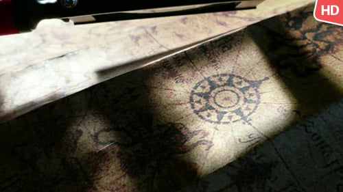 Antique Beige Map with Black Compass Rose