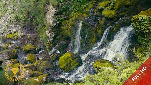 Forest Rocks and Waterfall