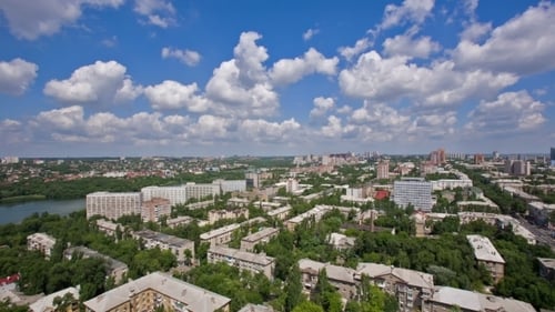 Aerial Pan of Cityscape on a Clear Day