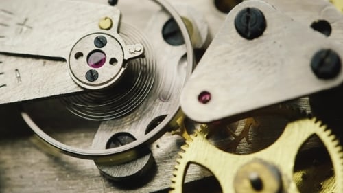Mechanical Components Works. Gears Rotate