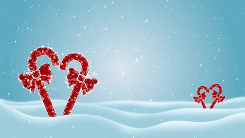 Glittering Candy Canes in Snowy Christmas Landscape Loop