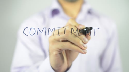 Hand Writes the Word Commitment on Clear Surface