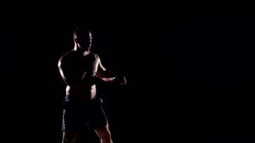 Athletic Shirtless Man Boxing in Silhouette