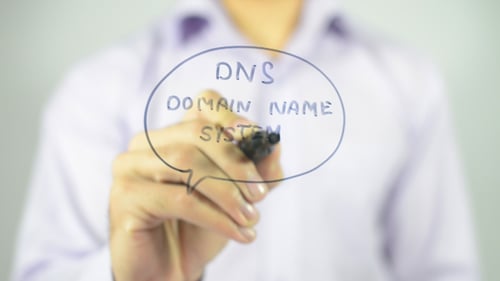 Hand Writes DNS Domain Name System on Glass