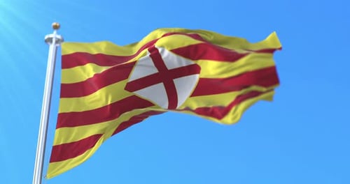 Realistic Waving Looping Barcelona Flag Against Blue Sky