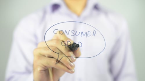 Hand Writing Consumer Goods in Speech Bubble