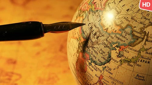 Pen Points to China on Globe Map